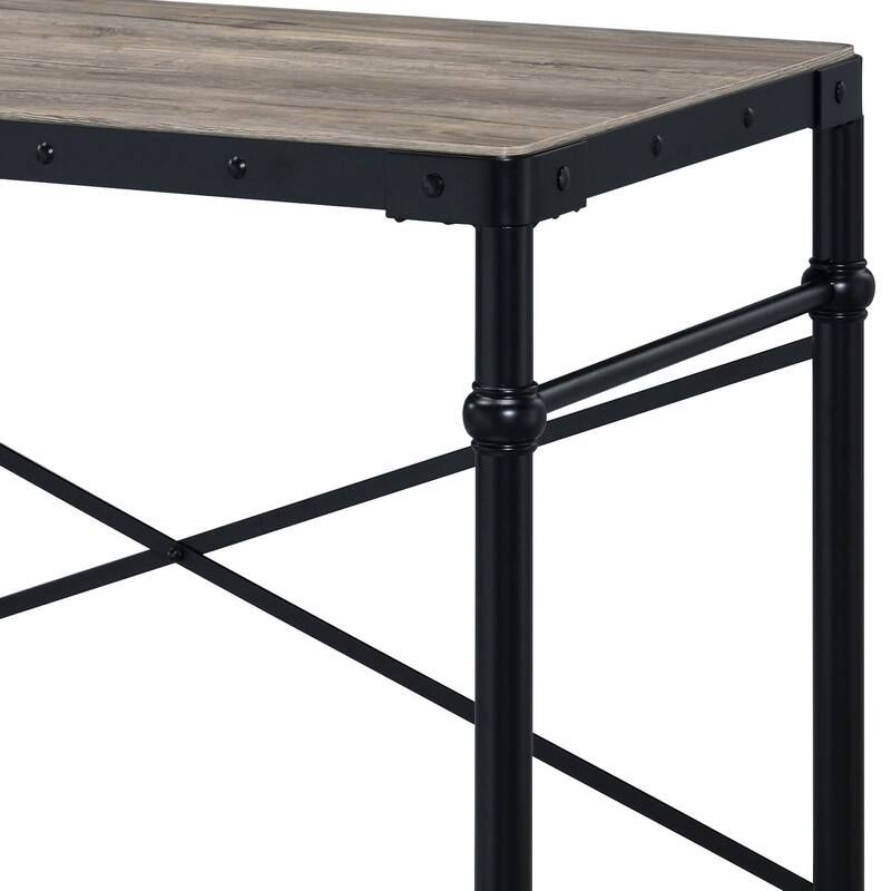 Industrial Writing Desk with Wheels, Rectangular Wooden Top, Nailhead Trim for Office or Home Workspace