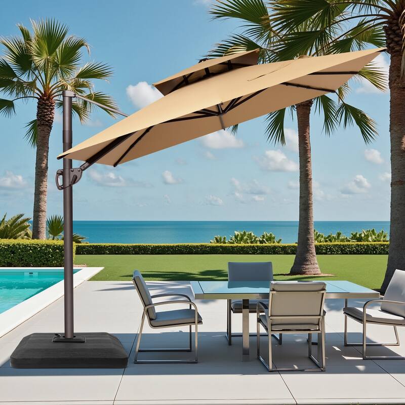 VredHom 9x11 FT Rectangular Outdoor Patio Double Top Cantilever Umbrella with Weight Base