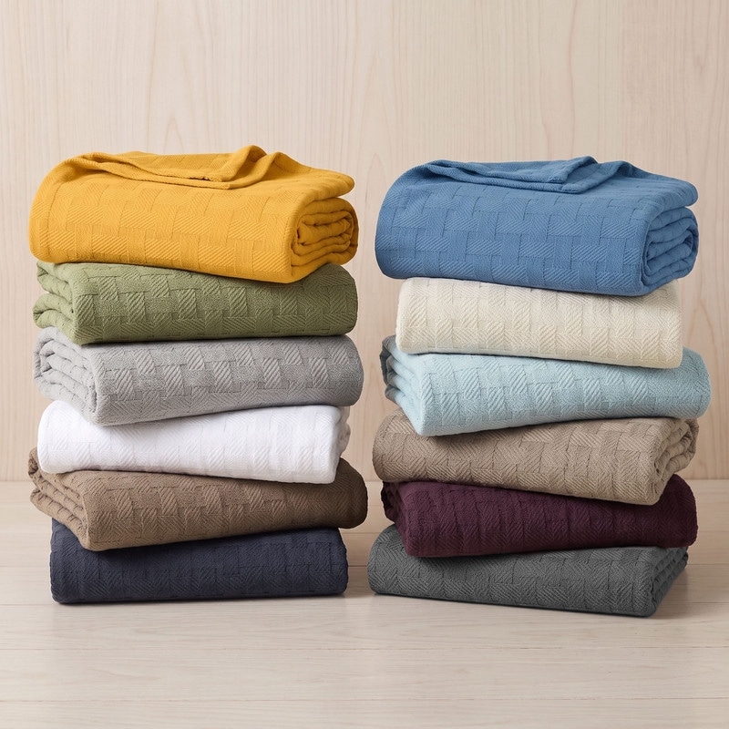 Superior 100% Cotton Basket Weave Blanket, Breathable Textured Woven All-Season Bedding