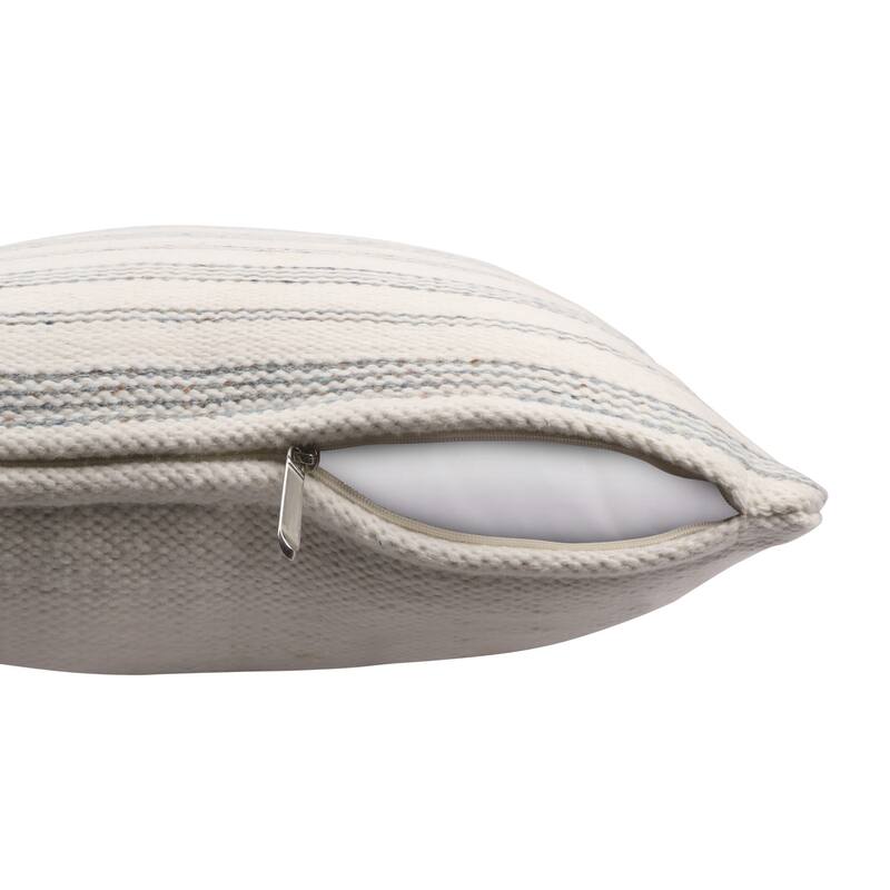 20" Blue and White Striped Throw Pillow