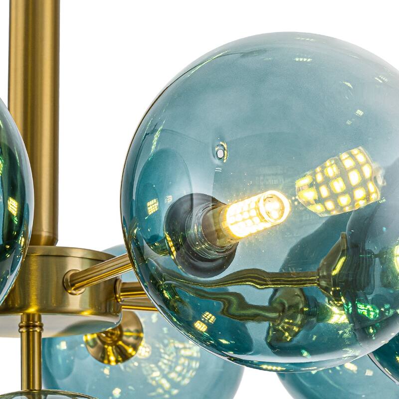 Glam Cluster Blue Tinted Glass Globe Round Tiered Chandelier 24.8 in