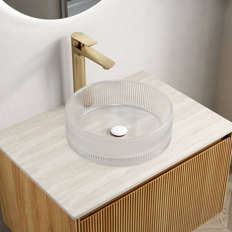 14" Bathroom Round Crystal Glass Sink without Faucet