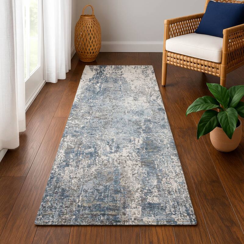 Premium Washable Super Soft Abstract Mayfield Rug - Blue - 2'3" x 7'6"