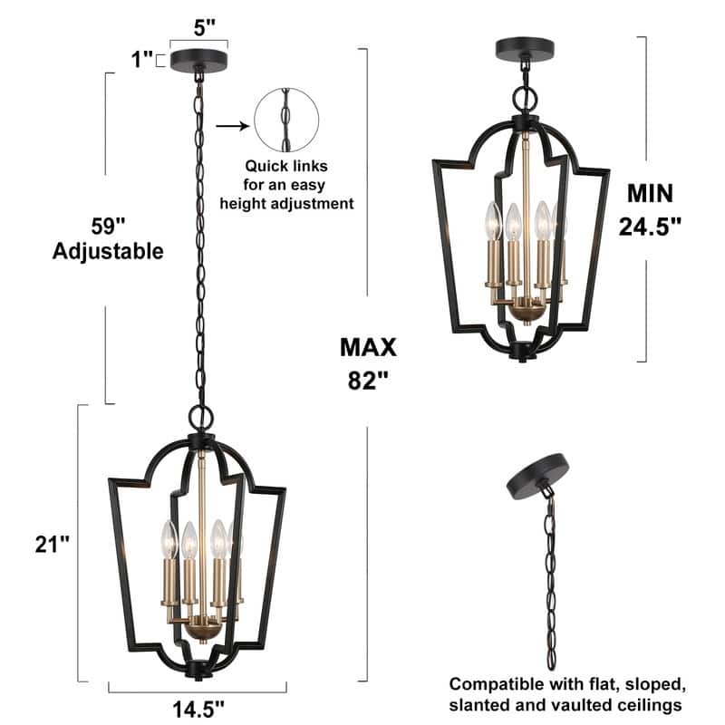 Marsie 4-Light Lantern Metal Modern Foyer Pendant Light for Kitchen Island - D14.5" x H82''