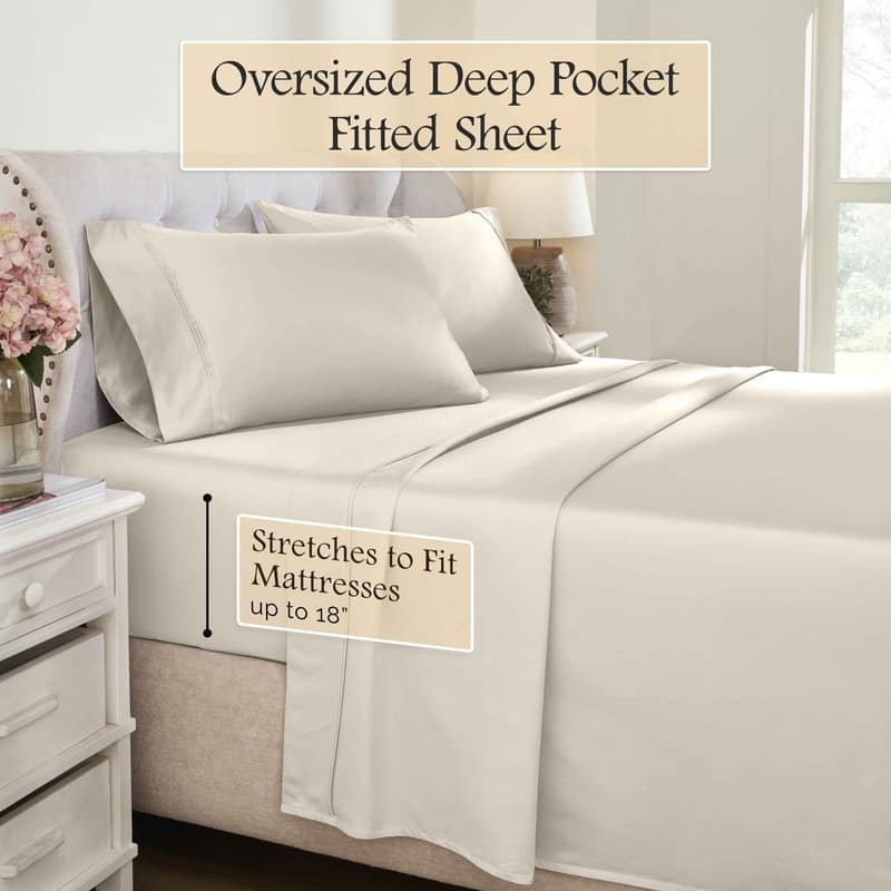 Blue Nile Mills 1200 Thread Count Egyptian Cotton Embroidered Deep Pocket Sheet Set