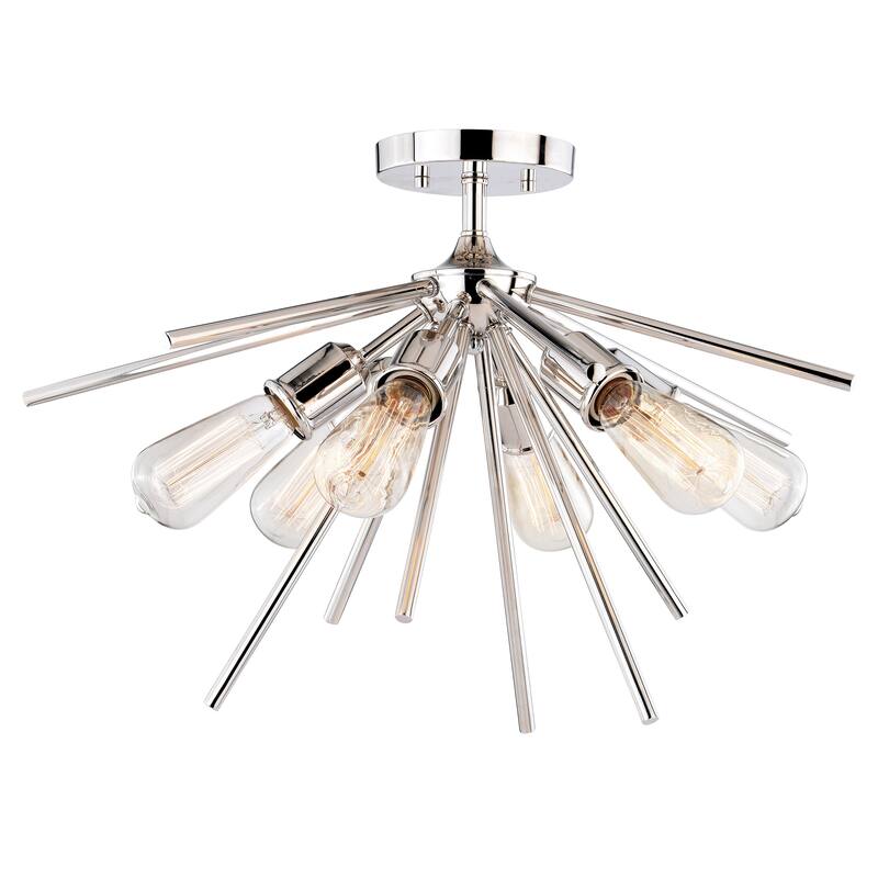 Estelle 24-in W Nickel Mid-Century Modern Sputnik Semi Flush Mount Ceiling Light - 24-in W x 14.5-in H x 24-in D
