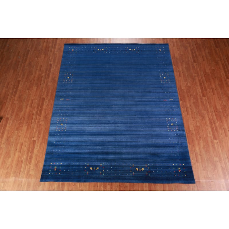 Blue Gabbeh Indian Area Rug Handmade Silk Carpet - 8'11" x 11'4"