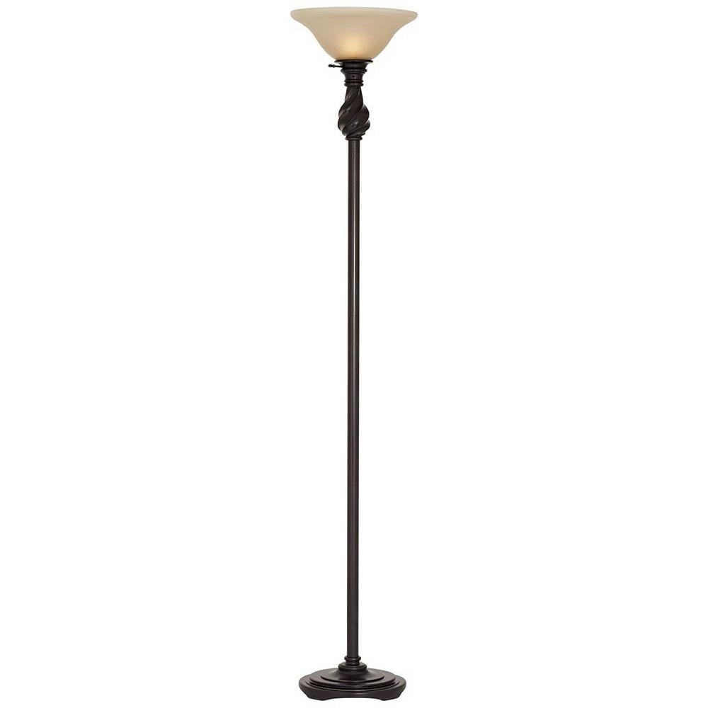 Traditional Torchiere Floor Lamp Swirl Amber Glass For Living Room - 13