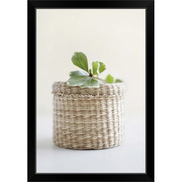 "Small basket with a leaf on the top" Black Framed Print