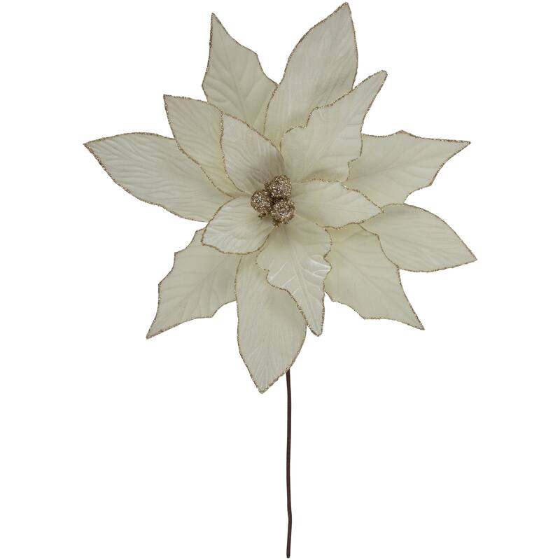 24" Cream Poinsettia Christmas Stem Spray