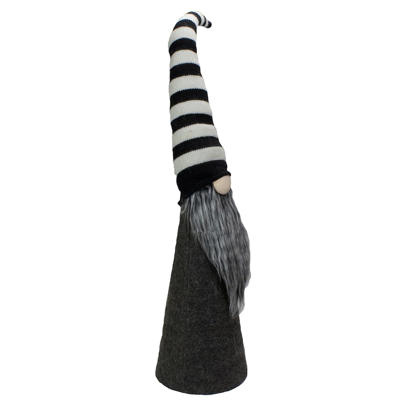 27" LED Lighted Black and White Striped Gnome Christmas Figure