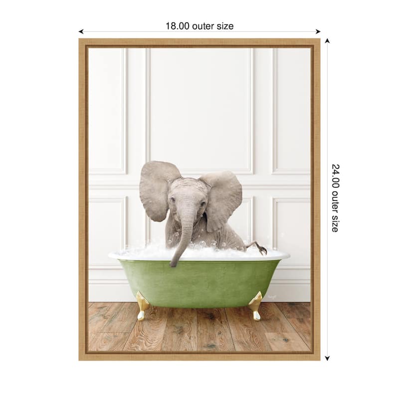 Kate and Laurel Sylvie Baby Elephant 4 in Transitional Bathtub Framed Canvas by Amy Peterson