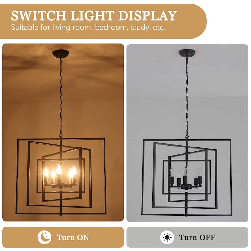 25.59inch 5 Lights Modern Chandelier with 4 Metal Frames 360 Degree Adjustable for Different Rooms
