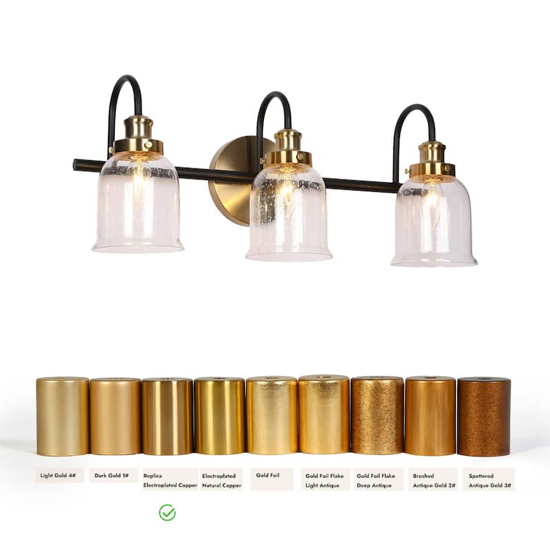 Kesa Modern 2/3-Light Black Gold Bathroom Vanity Lights Seeded Glass Bell Wall Sconces