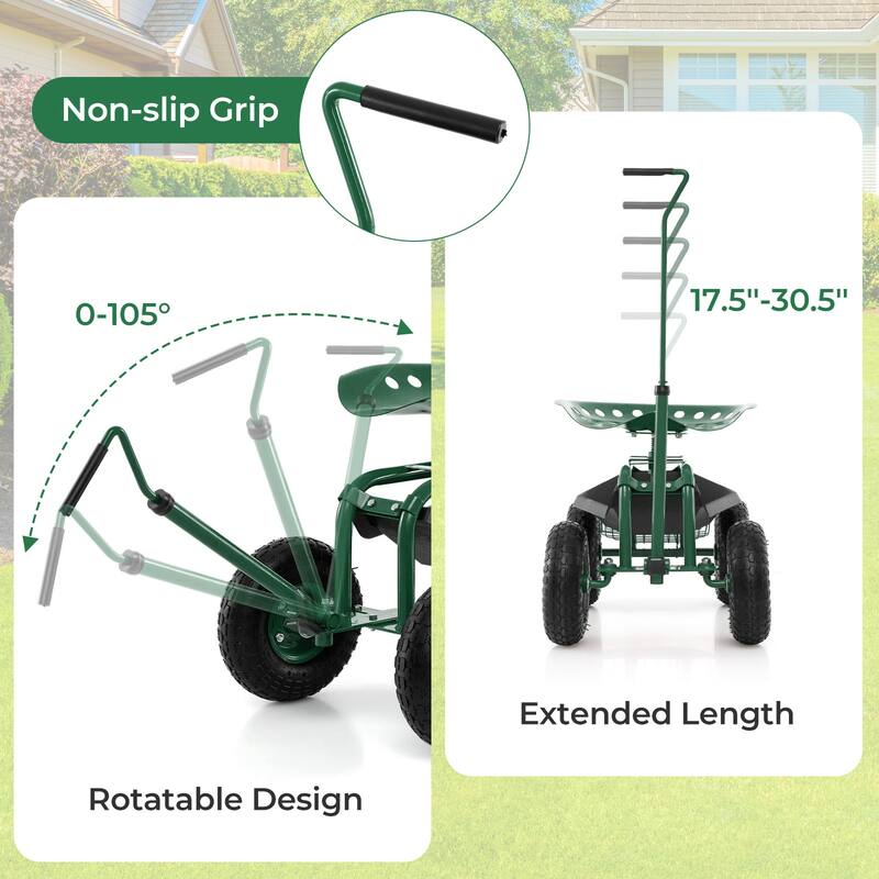 Costway Garden Cart Rolling Work Seat Wagon Scooter for Planting with - See Details