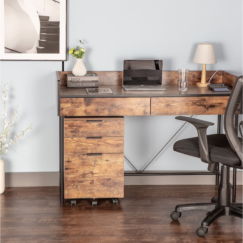 JJS 3 Drawer Rolling Wood File Cabinet with Locking Wheels for A4 or Letter Size