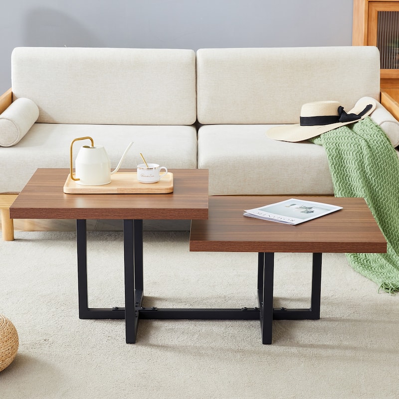 47" Two-Tier Coffee Table with Dark Wood Grain Finish
