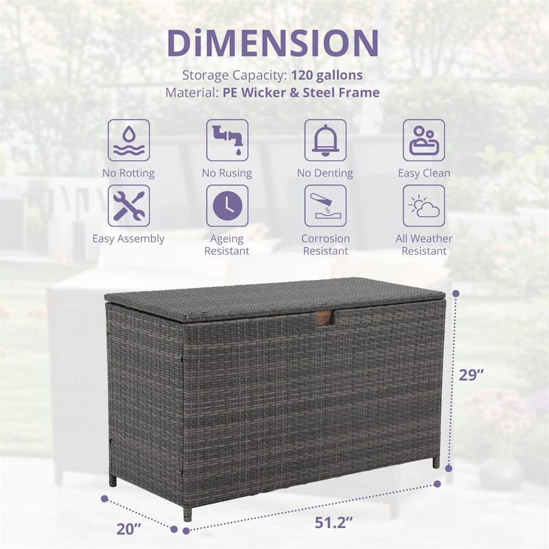 120 Gallon Waterproof Large Resin Deck Box Indoor Outdoor Lockable Storage Container for Patio Furniture, Toys and Garden Tools