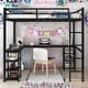 preview thumbnail 1 of 12, Full Metal Loft Bed with Desk and Shelves, Loft Bed with Ladder and Guardrails, Loft Bed Frame for Bedroom Black