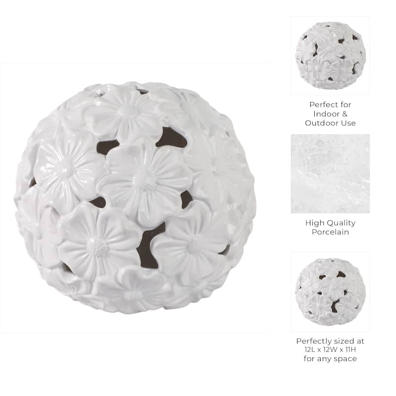 Stoneware and Porcelain Floral Sphere Decorative Garden Statuary