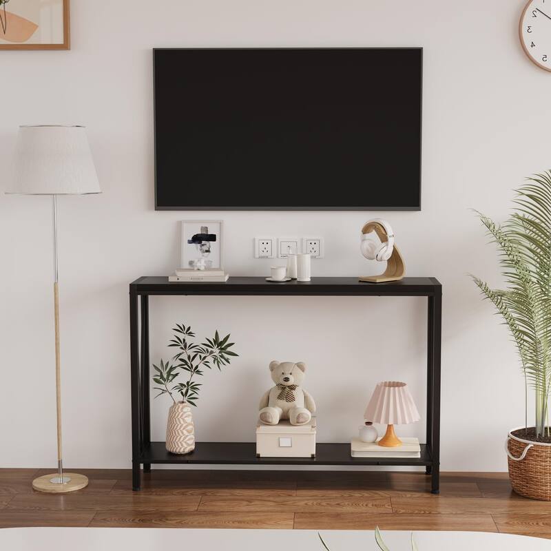 2-Tier Narrow Console Table, Stylish Sofa Side Table for Entryway - Black