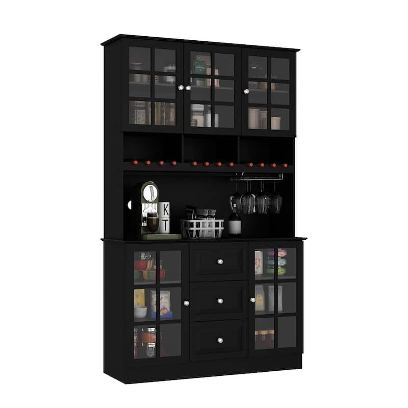 78.9''Pantry Buffet White Buffet with Wine Glass Rack Drawer and Hutch