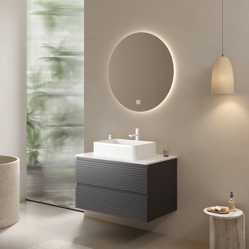 36-inch Wall-Mounted Plywood Bathroom Cabinet, Gray, 2 Drawers, Waterproof, Moisture Resistant, Assembly Required - 29.69 in W Plywood - Gray