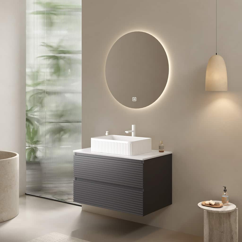 GDFStudio - Vedo Artificial Marble Bathroom Countertop, Carrara White, WITHOUT Sink and Cabinet