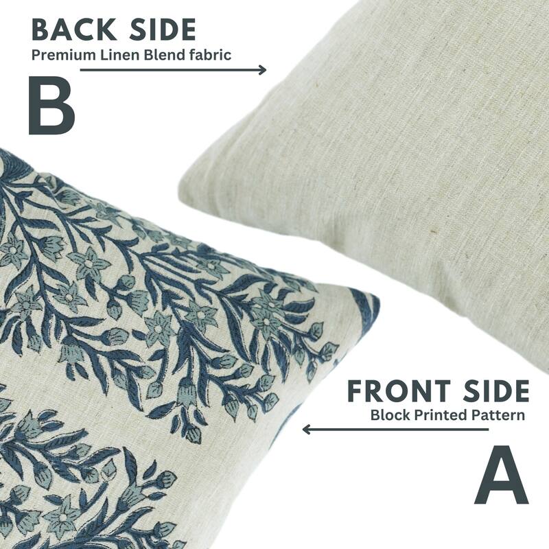 Fabdivine Hand Block Print Floral Pillow Cover Linen Cushion Case for Sofa Guest Room Fall Home Accent Gift, Shehjan