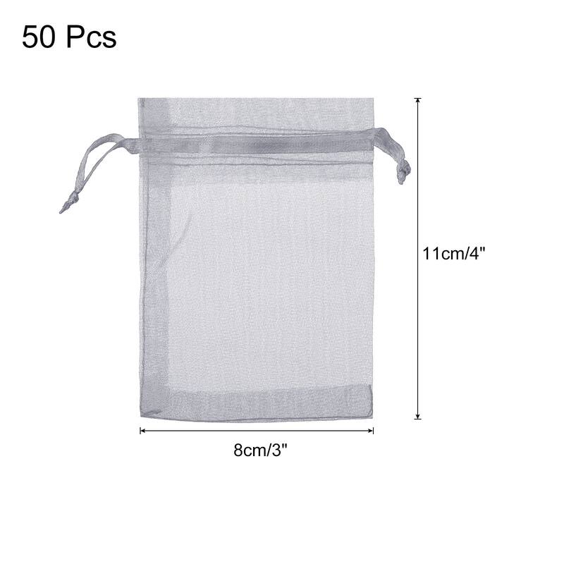 50pcs Organza Bags Drawstring Favor Pouches Sheer Mesh Bag for Gift - Grey - 3 inch x 4 inch