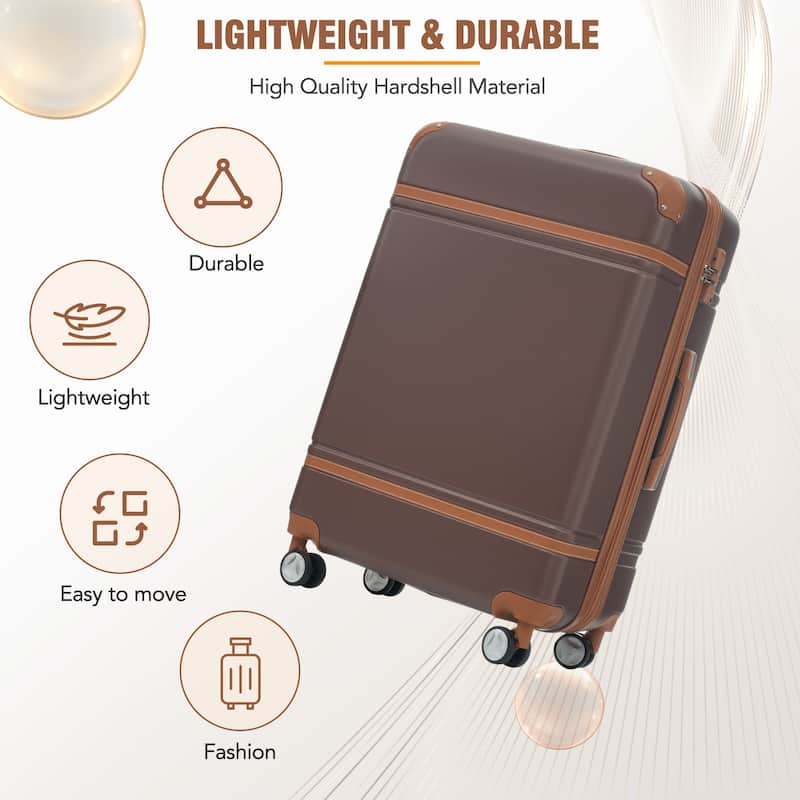 Hardshell Luggage Sets 3 Pieces 20"+28" Luggages and Cosmetic Case Spinner Suitcase with TSA Lock Lightweight,Brown