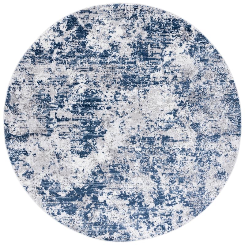 SAFAVIEH Amelia Modern Abstract Rug - 6'7" Round - Ivory/Navy - Round