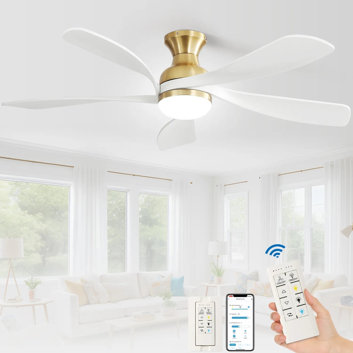 Sofucor 52"/66" Inch Ceiling Fan with Light,APP and Remote Control, Low Profile,Smart Optional