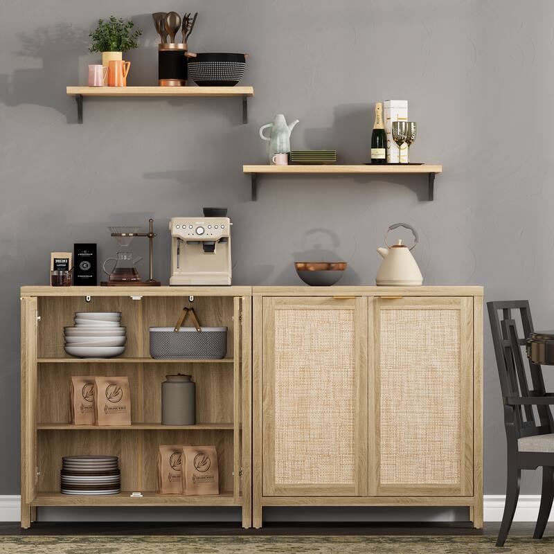 SICOTAS Rattan Sideboard Buffet Set of 2 with 2 Doors - N/A