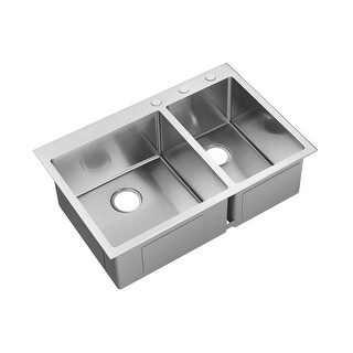 Stainless Steel Double Bowl Drop-in Kitchen Sink with Grid ...