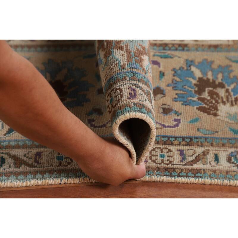 Blue Tabriz Persian Vintage Area Rug Hand-Knotted Wool Carpet - 9'11" x 13'2"