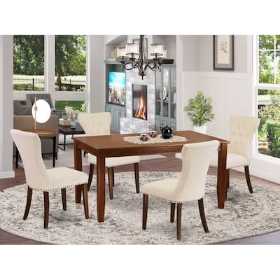 5-Piece Mahogany Finish Solid Wood Top - Rectangular Button Tufted Dining Room Set - Seats 4