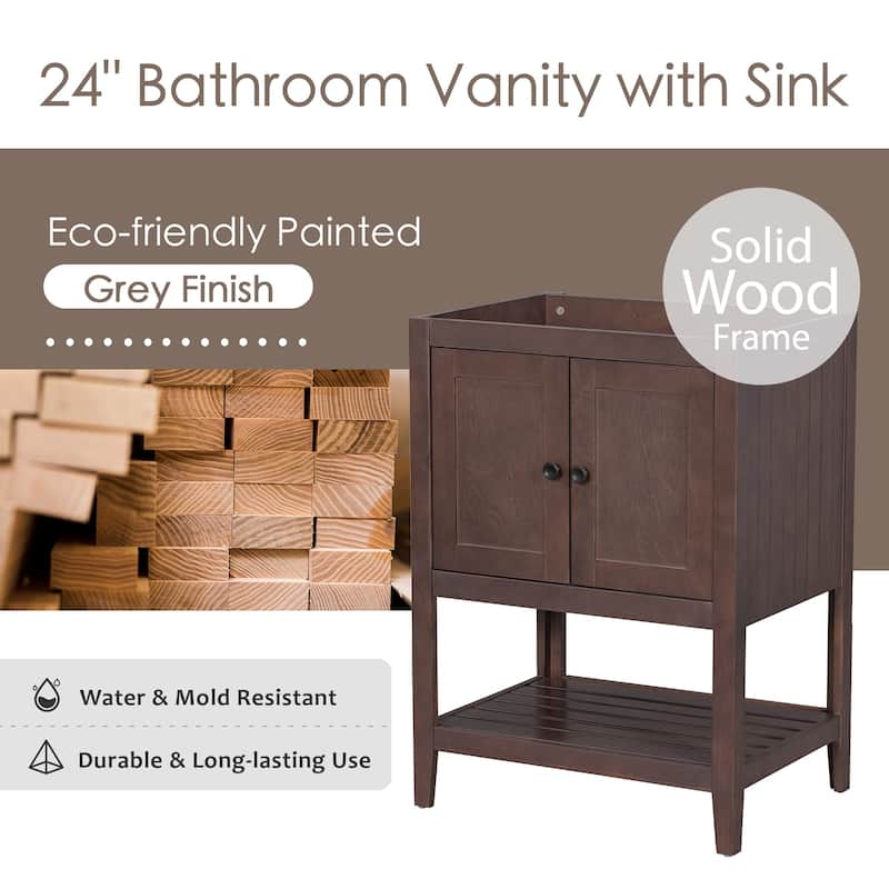 MDF Freestanding Bathroom Vanity Without Counter Top in Brown, Bathroom Storage Cabinet with Doors and Open Shelf - 24" x 18"