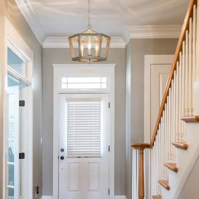 Woodly Farmhouse 3-Light Wood Cage Chandelier Foyer Lights for Dining Room - D13.5" x H13.5"
