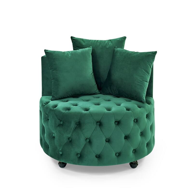 Velvet Upholstered Swivel Chair for Living Room Including 3 Pillows - 30"L * 30"W * 26"H