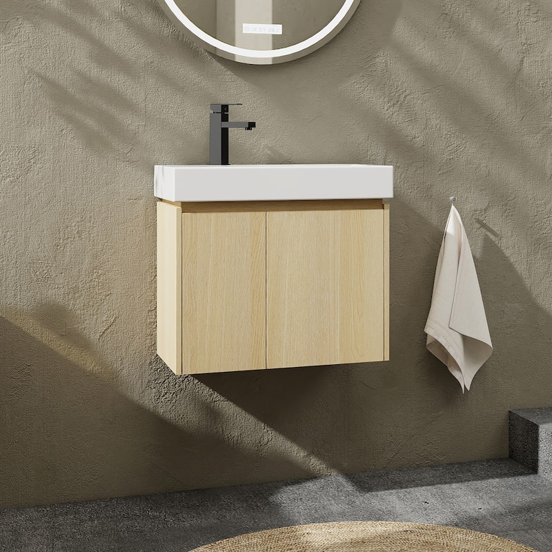 24 in. W x 14 in. D x 21 in. H Single Sink Wall Mounted Bath Vanity with White Ceramic Top - 24" x 14"