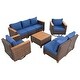 preview thumbnail 16 of 18, 8-Pc Wicker Patio Set w/Thick Cushions, 2 Swivel Rocking Chairs & Acacia Table for Backyard
