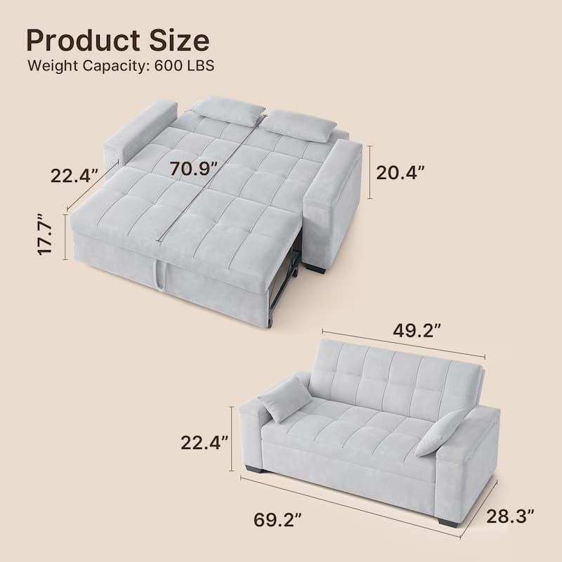 3 in 1 Convertible Sofa Bed Futon Couches with Reclining Backrest, Loveseat Sleeper Sofabed with Pull Out Couch