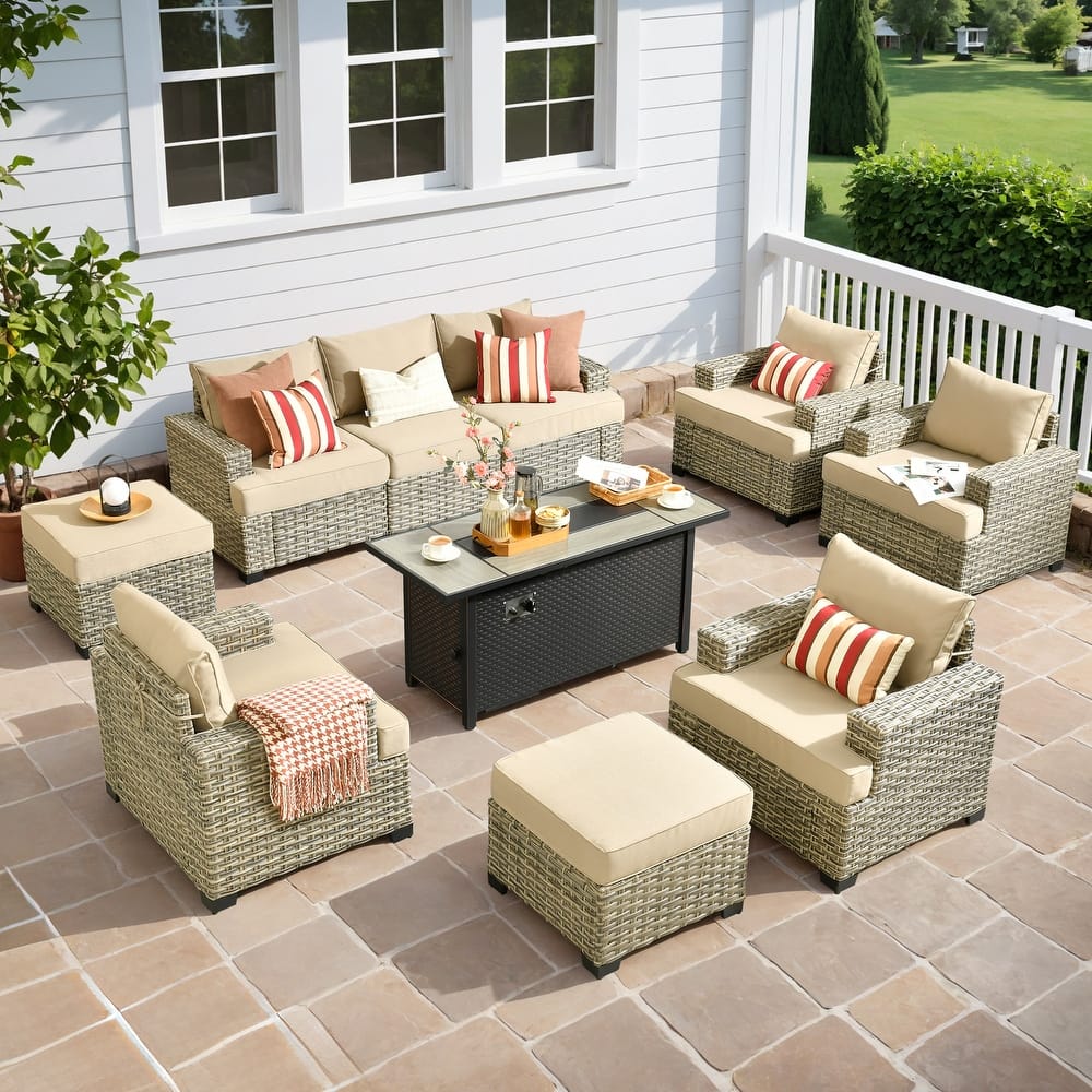 OVIOS 10 Pieces T shaped Wide Armrest Set With 54" Fire Table