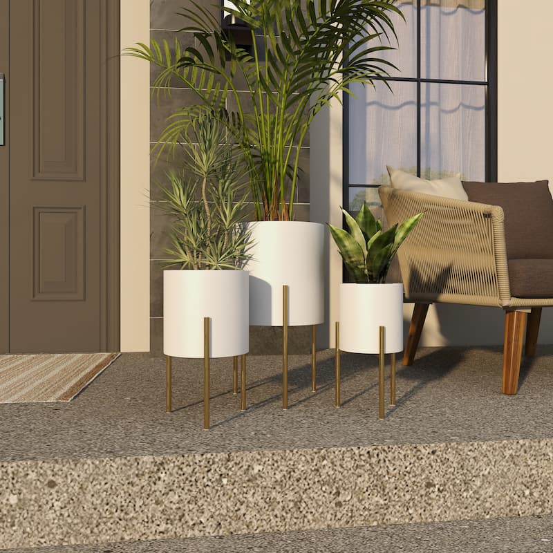 Metal Indoor Outdoor Planter with Removable Stand - Set of 3 Gold, Silver, Black, White, Teal, Yellow - Roche River Decor