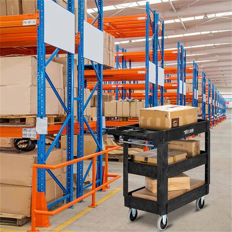 3 Tier Small 550lbs Capacity Shelf Plastic Utility Cart with Wheels Black - 40.7"D x 17.1"W x 33.5"H