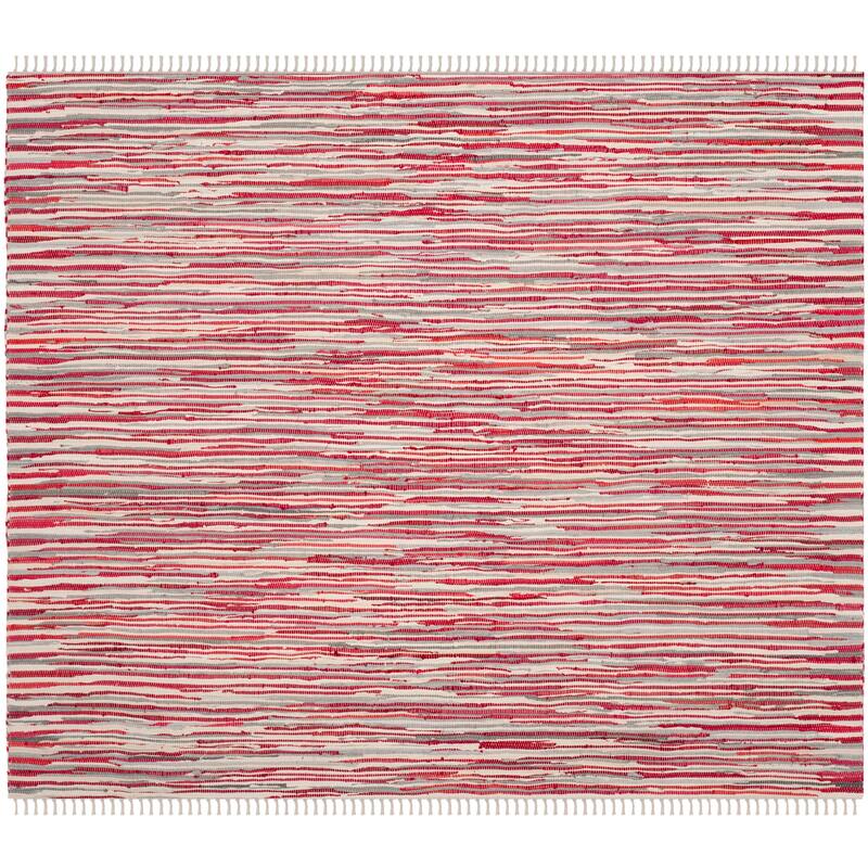 SAFAVIEH Handmade Rag Rug Nya Casual Stripe Cotton Rug - 6' Square - Red/Multi