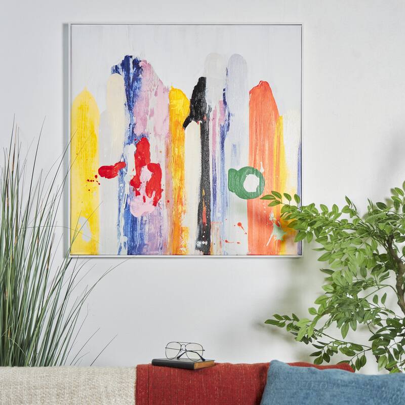 Canvas Abstract Paint Stroke Decorative Wall Art with White Frame - Multi Colored - Roche River Decor