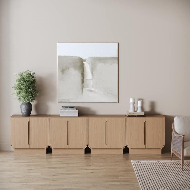 Joey Mid Century Modern Storage Cabinet, Arched Accent Cabinet with Rounded Bottom Edges and Integrated Door Pull Cutouts