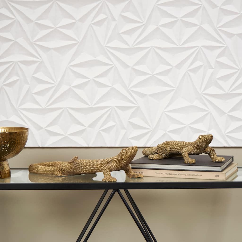 Gold Resin Beaded Lizard Decorative Sculpture (Set of 2)